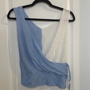 Fine Knit Color Blocking Sleeveless V-Neck Loose Relaxed Fit Wrap Top